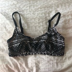 Small black and white patterned bikini top